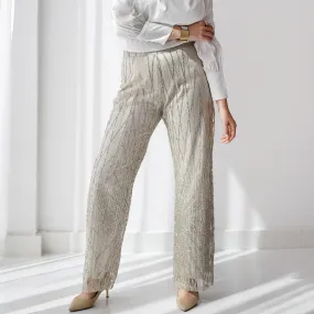 Light beige tulle glittering pants