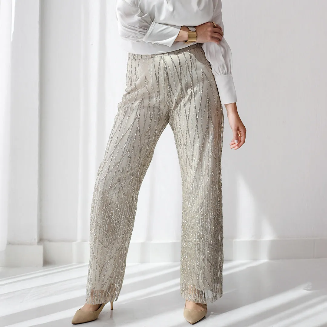 Light beige tulle glittering pants