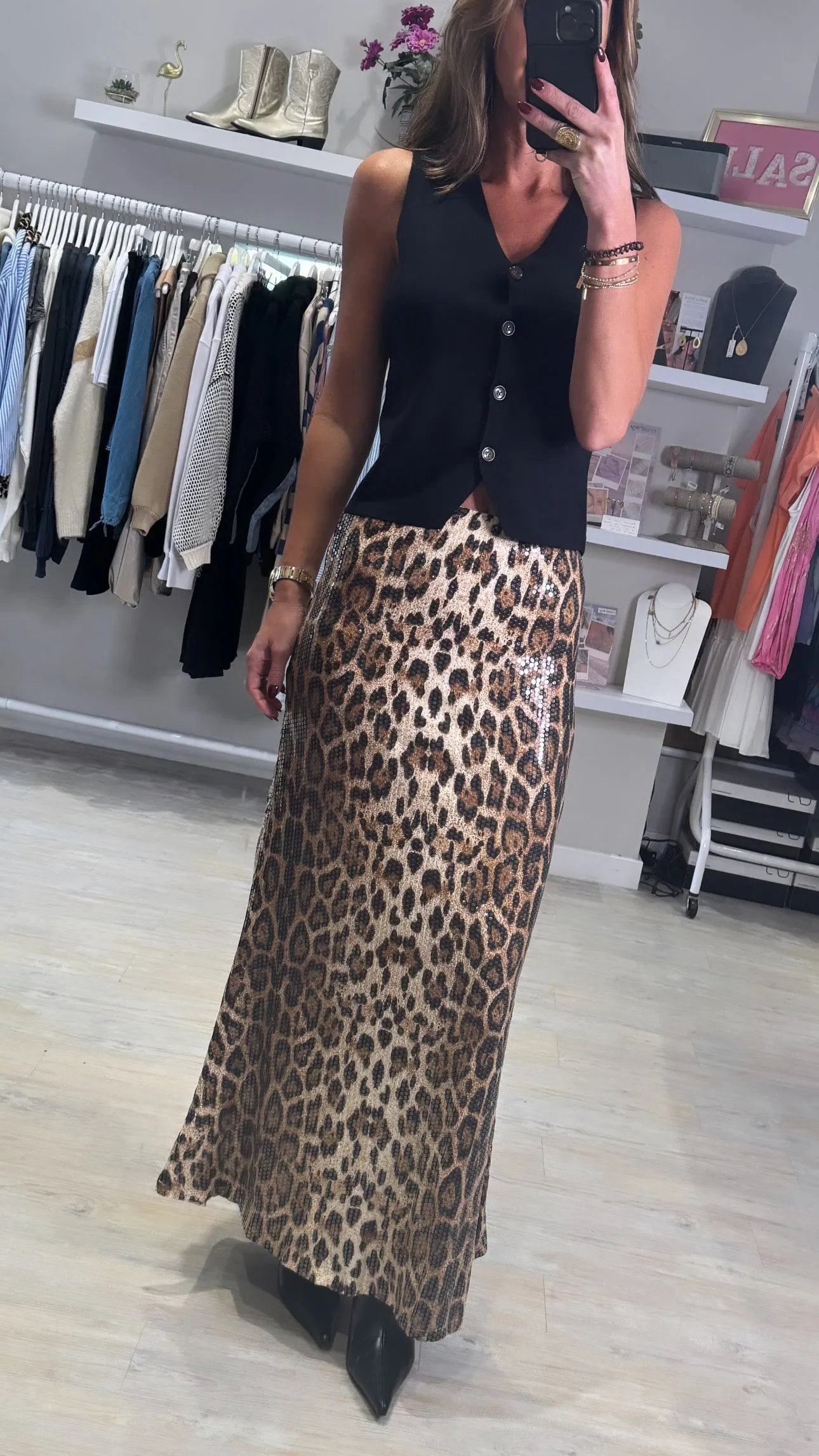 Lissy leopard sequin maxi skirt