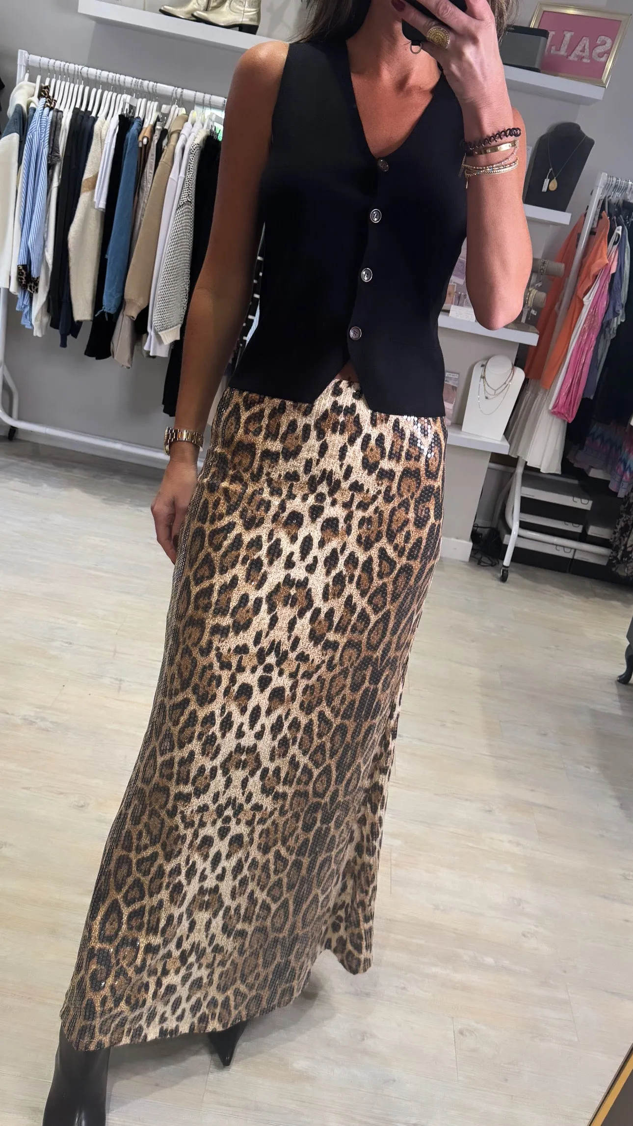 Lissy leopard sequin maxi skirt
