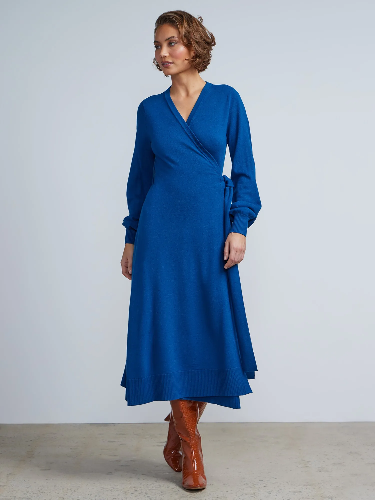 Long Sleeve Sweater Wrap Dress