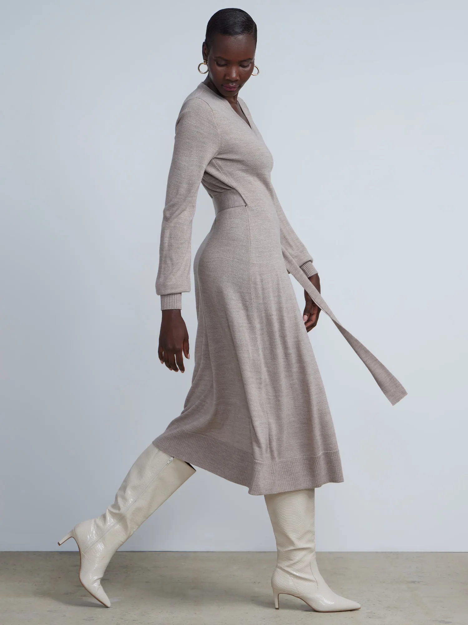 Long Sleeve Sweater Wrap Dress
