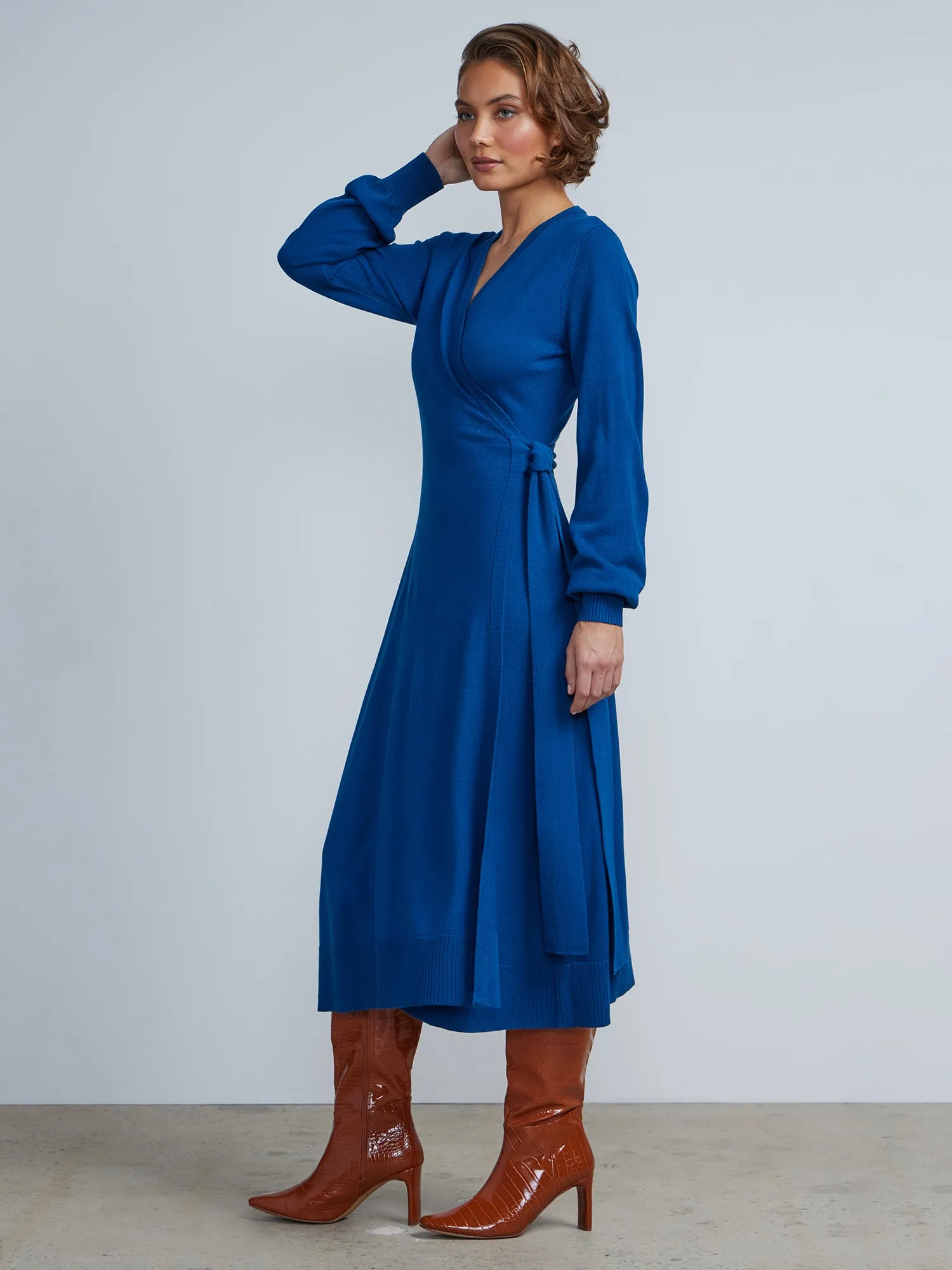 Long Sleeve Sweater Wrap Dress