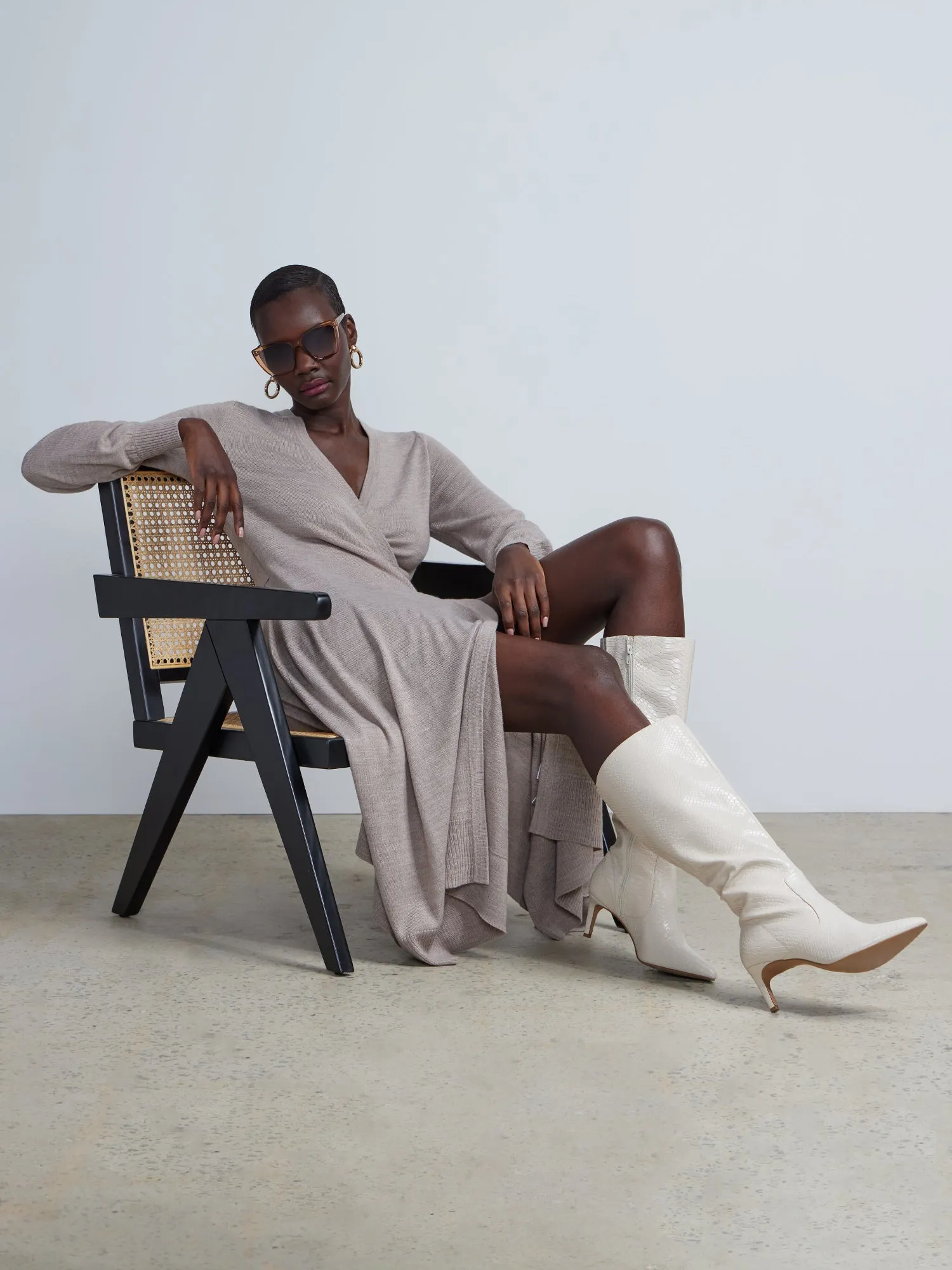 Long Sleeve Sweater Wrap Dress