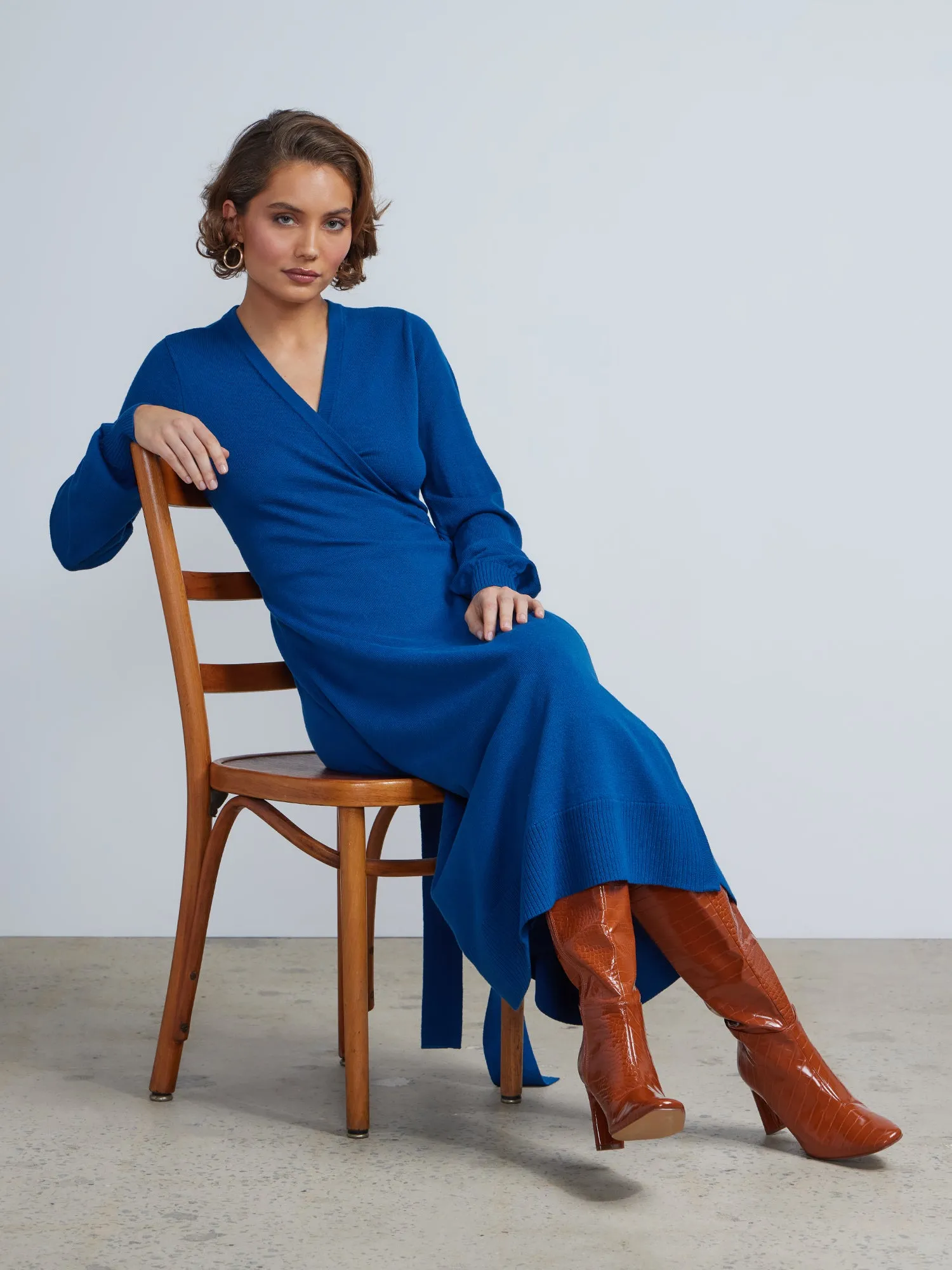 Long Sleeve Sweater Wrap Dress