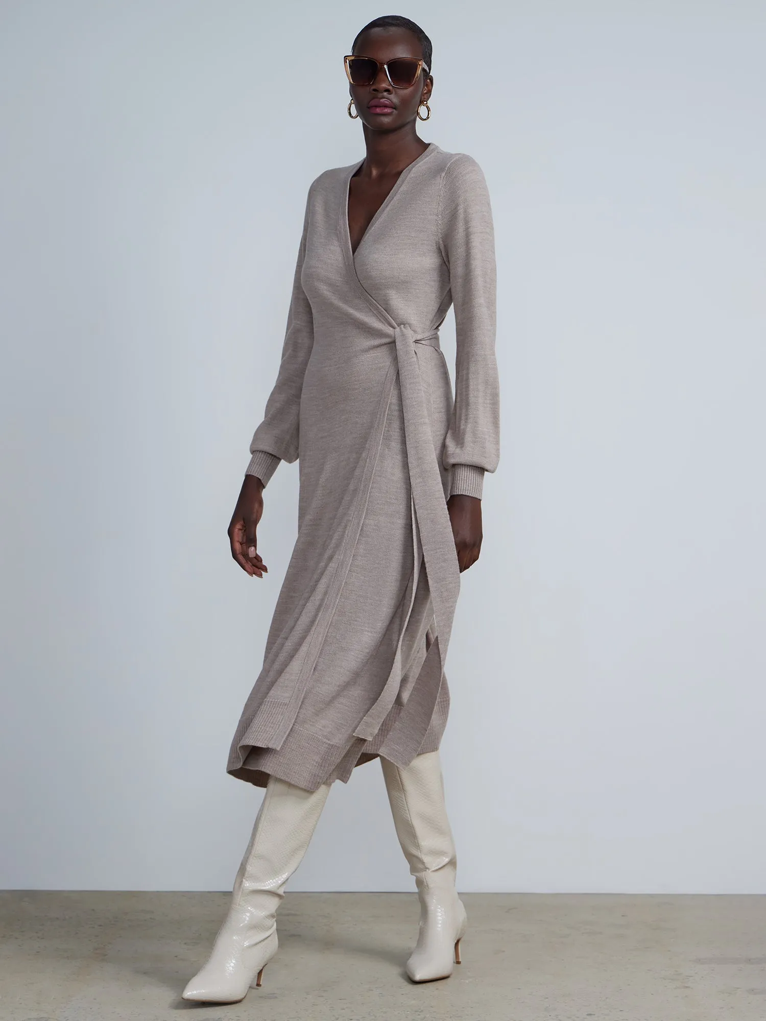 Long Sleeve Sweater Wrap Dress