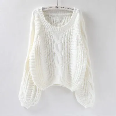 Loose Fit Long Lantern Sleeve Knitted Sweater