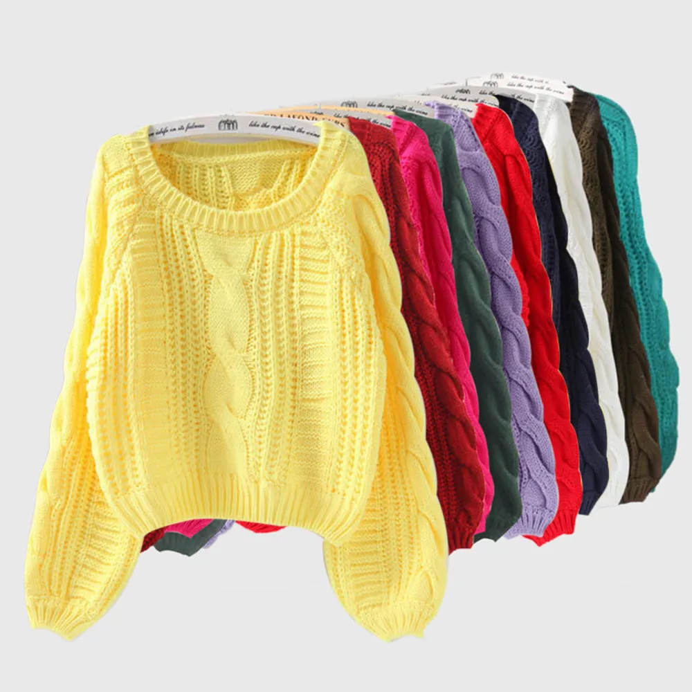 Loose Fit Long Lantern Sleeve Knitted Sweater
