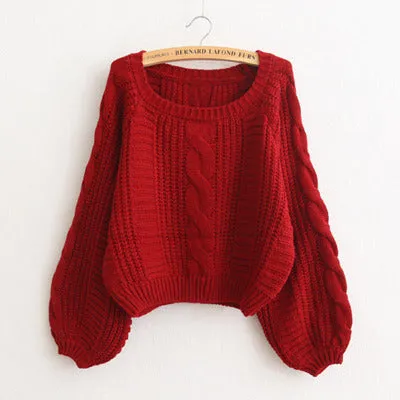 Loose Fit Long Lantern Sleeve Knitted Sweater