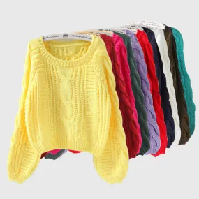 Loose Fit Long Lantern Sleeve Knitted Sweater