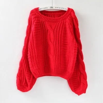 Loose Fit Long Lantern Sleeve Knitted Sweater