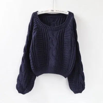 Loose Fit Long Lantern Sleeve Knitted Sweater