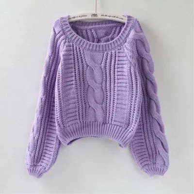 Loose Fit Long Lantern Sleeve Knitted Sweater