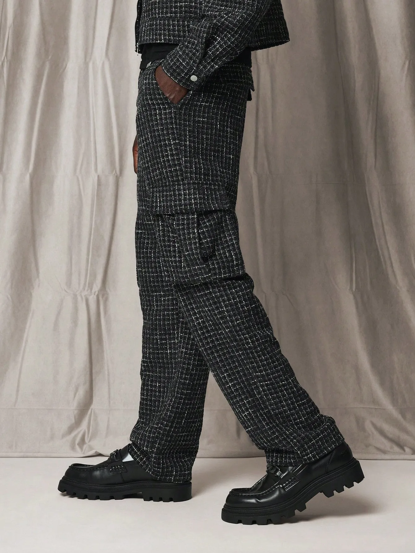 Loose Fit Tweed Cargo Pant