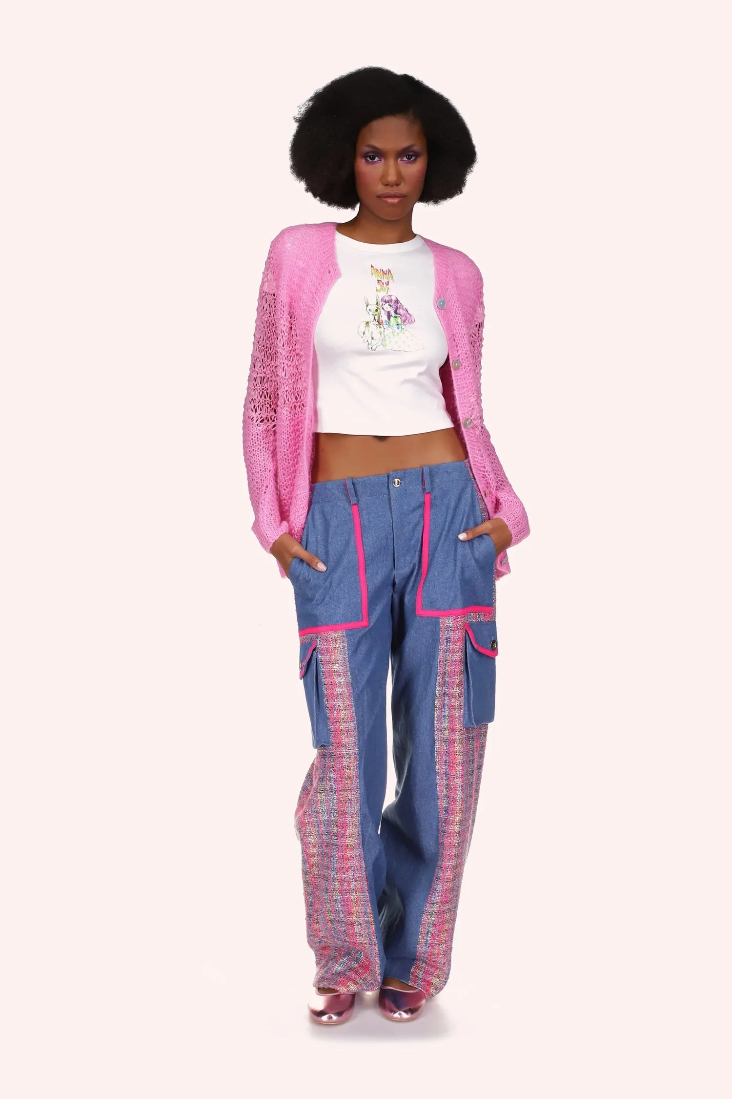 Lurex Tweed & Denim Pants