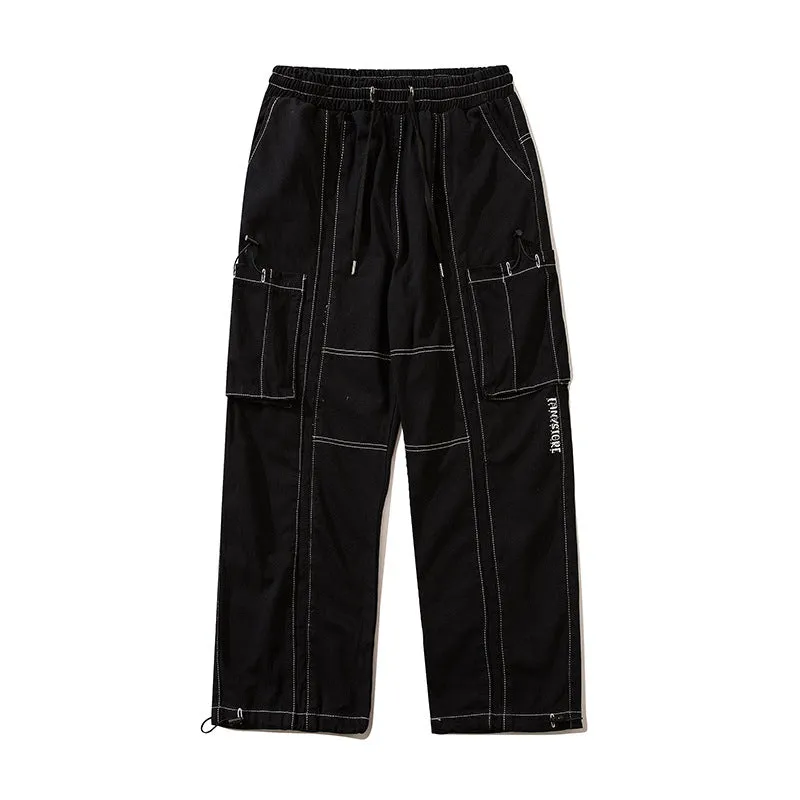 Man Fall Outfits Cargo Pants Vintage Large Pocket Drawstring Men Vibe Style Loose Profile Ankle Banded Working Pants