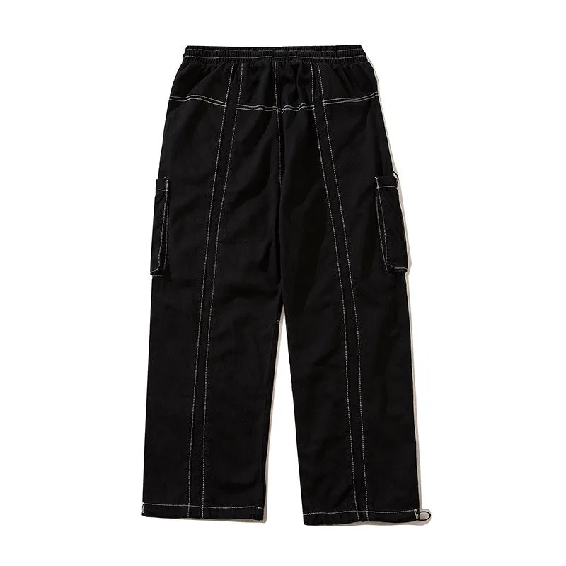 Man Fall Outfits Cargo Pants Vintage Large Pocket Drawstring Men Vibe Style Loose Profile Ankle Banded Working Pants