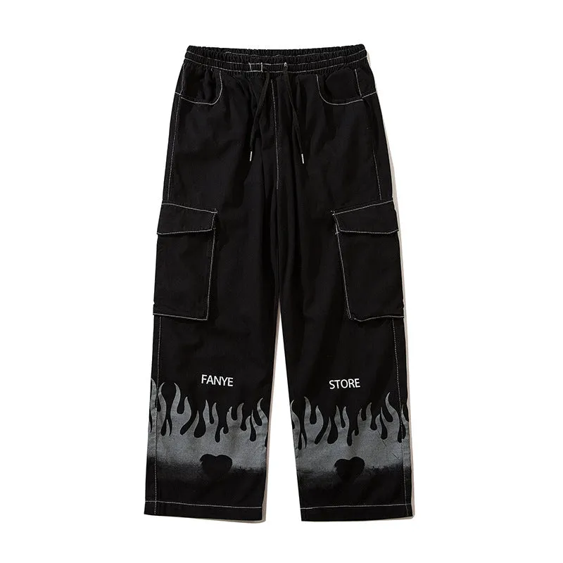 Man Fall Outfits Cargo Pants Vintage Large Pocket Drawstring Men Vibe Style Loose Profile Ankle Banded Working Pants