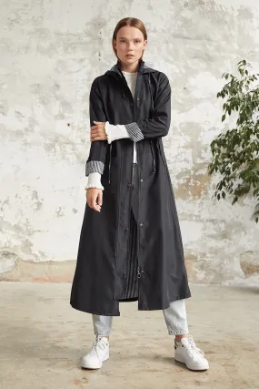 MDS Women Line Pattern Trench Coat - Black - Scandicci