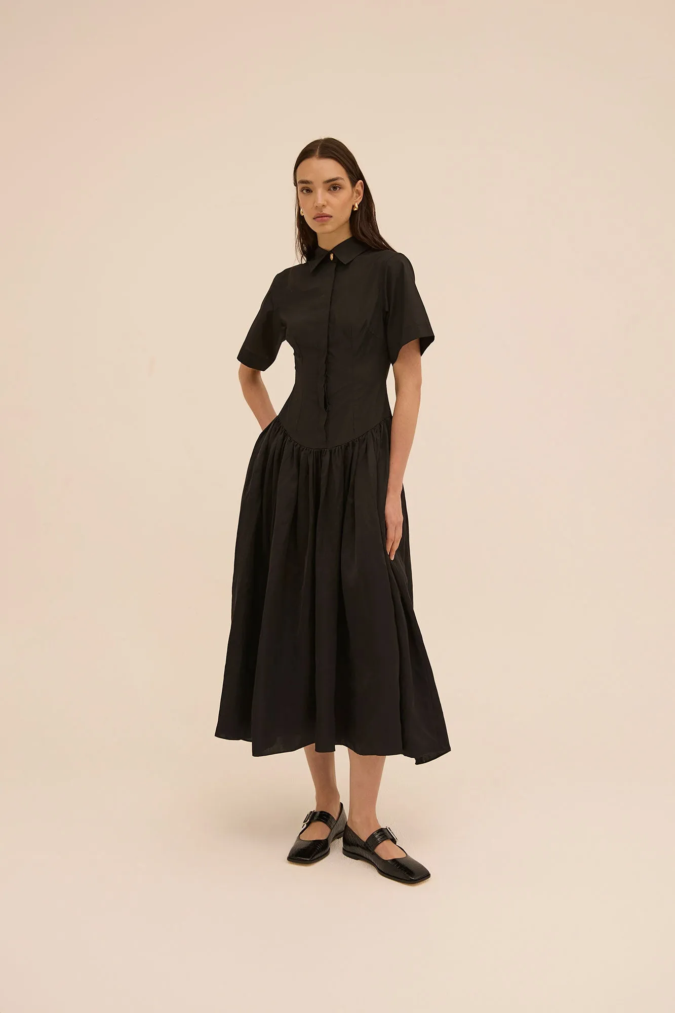 Mena Shirt Dress in Black