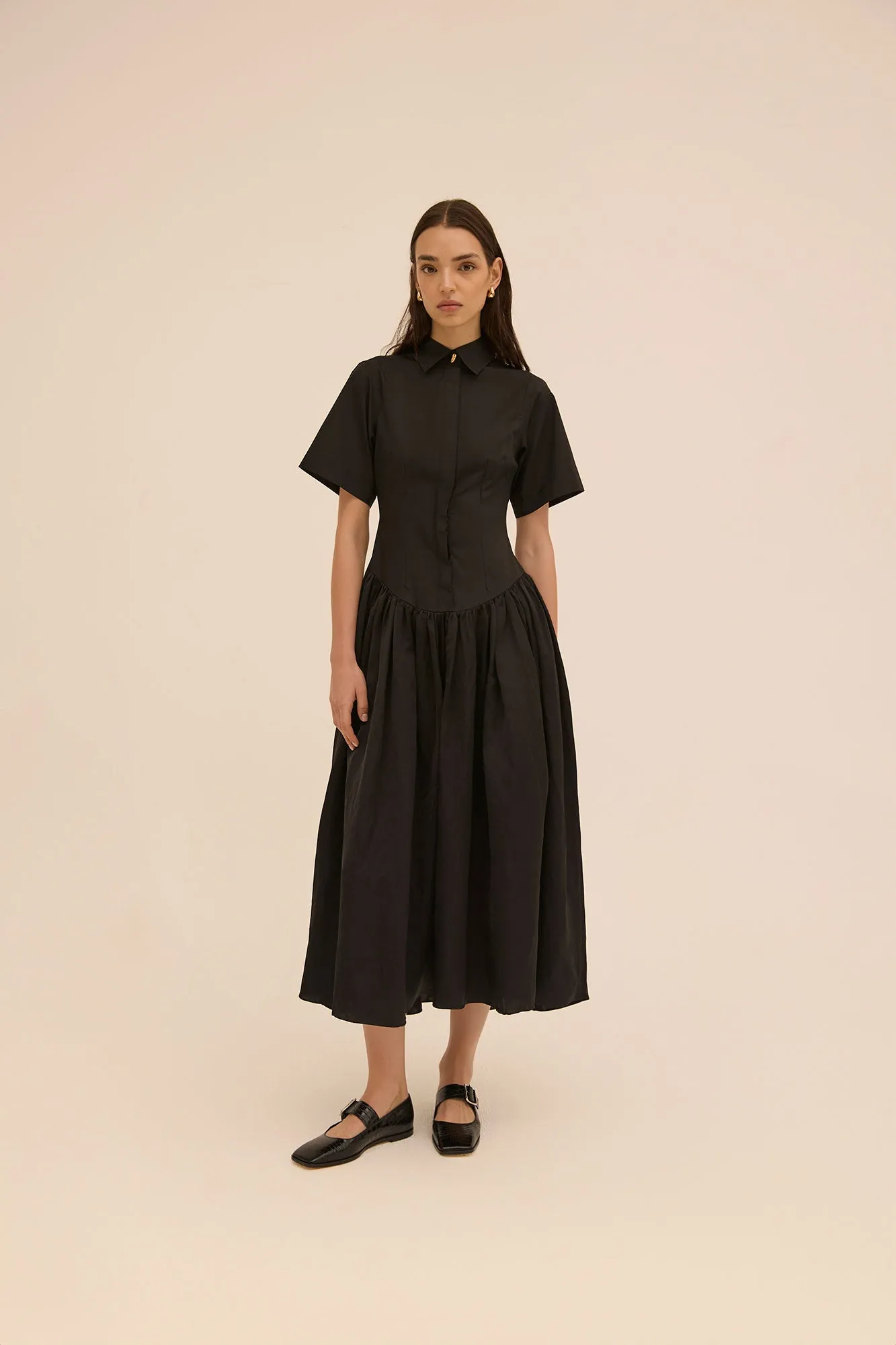 Mena Shirt Dress in Black