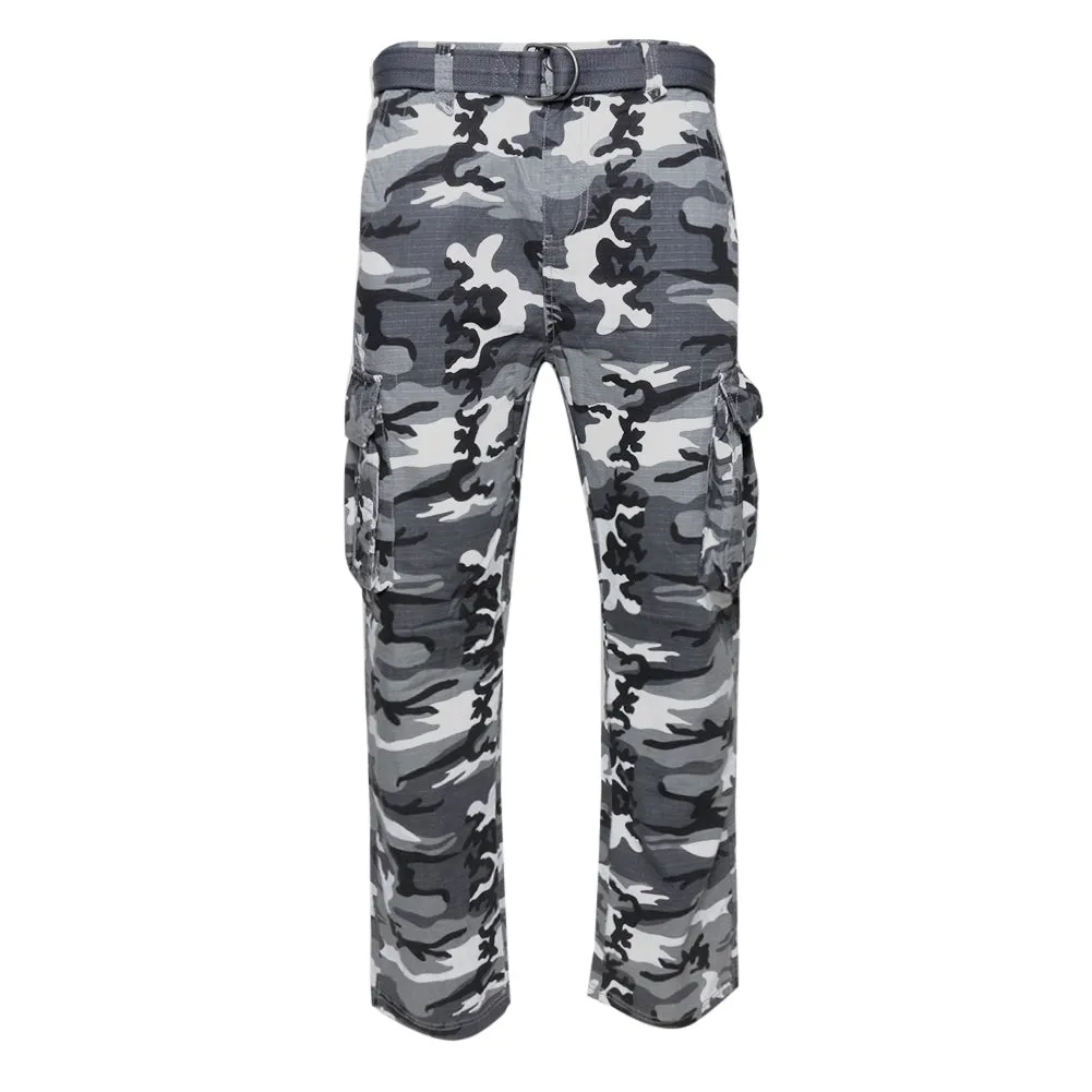 Mens Cargo Camo Pants Button Multi Pocket Lightweight Cotton Army Regular Fit