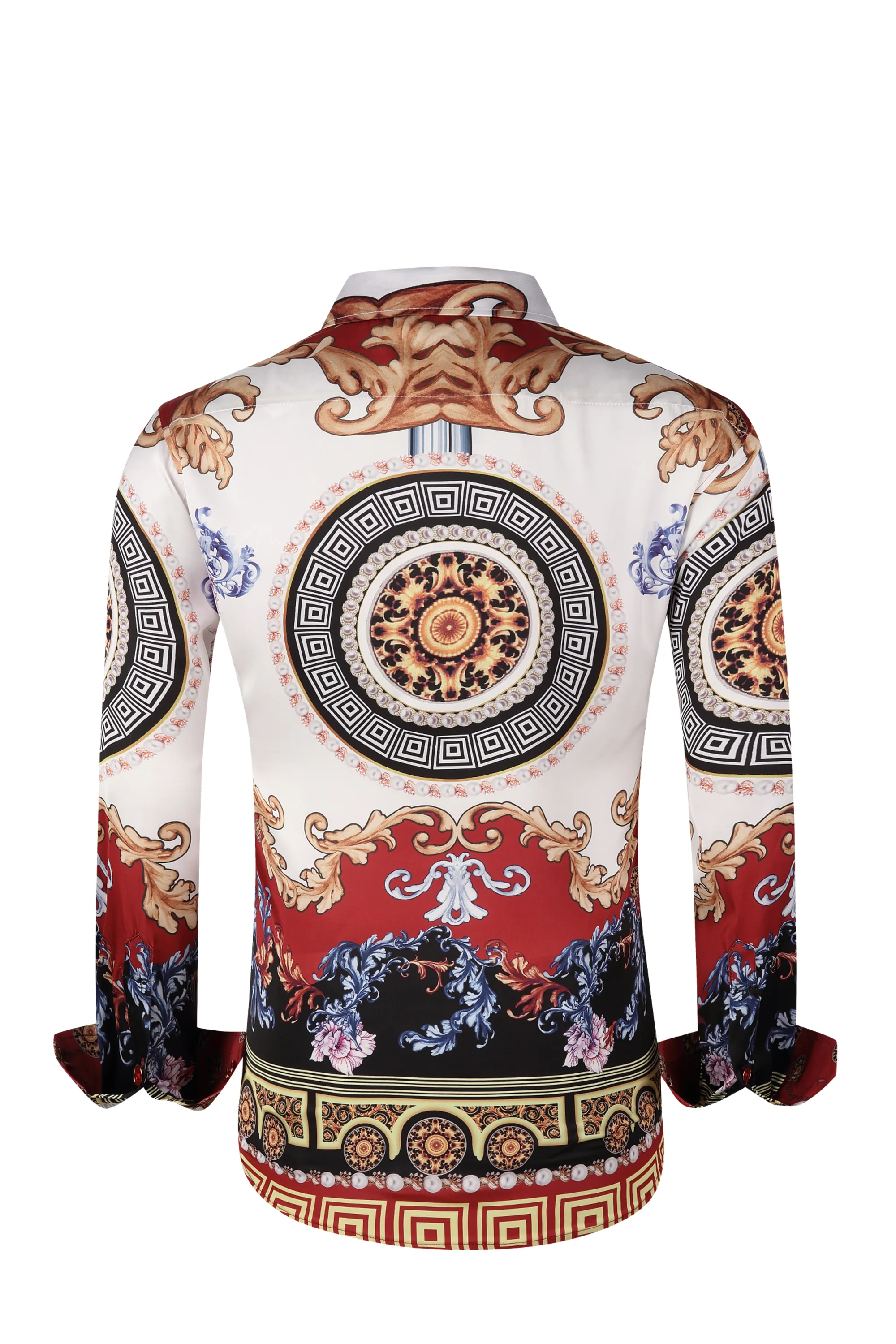 Mens PREMIERE Long Sleeve Button Down Dress Shirt Burgundy Red White Gold Pearls