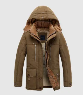 Men's Winter Hooded Warm Mid-Long Parka With Velvet Lining
