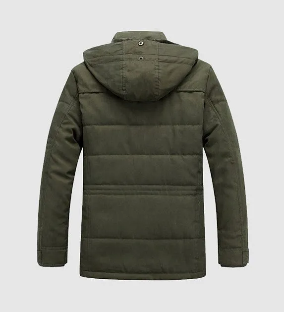 Men's Winter Hooded Warm Mid-Long Parka With Velvet Lining