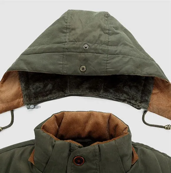 Men's Winter Hooded Warm Mid-Long Parka With Velvet Lining