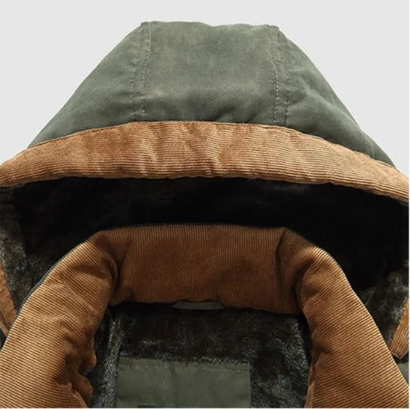 Men's Winter Hooded Warm Mid-Long Parka With Velvet Lining