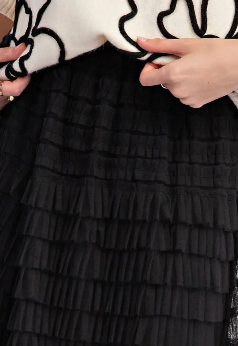 Mesh Tulle Ruffle Black Maxi Skirt - Perfect Holiday or New Years Outfit By Easel LAST ONE!