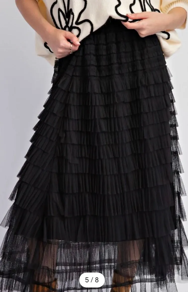 Mesh Tulle Ruffle Black Maxi Skirt - Perfect Holiday or New Years Outfit By Easel LAST ONE!