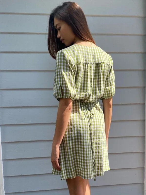 Mille Green Gingham Wrap Dress