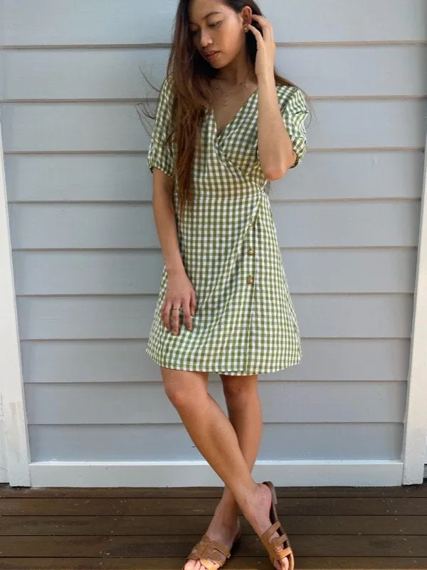 Mille Green Gingham Wrap Dress