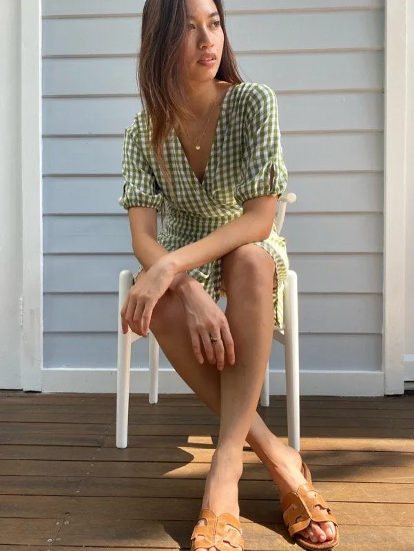 Mille Green Gingham Wrap Dress
