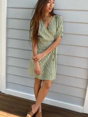 Mille Green Gingham Wrap Dress