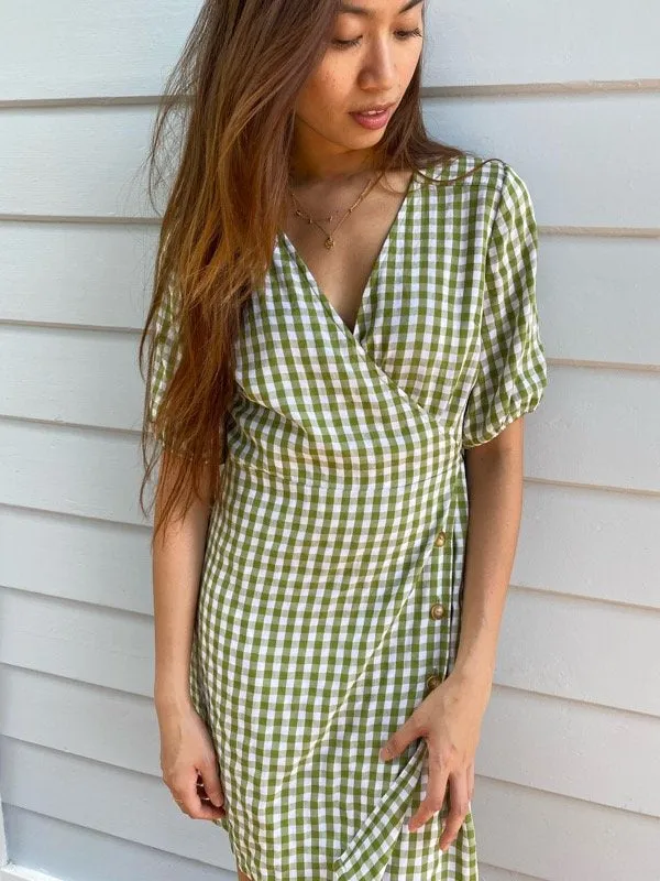 Mille Green Gingham Wrap Dress