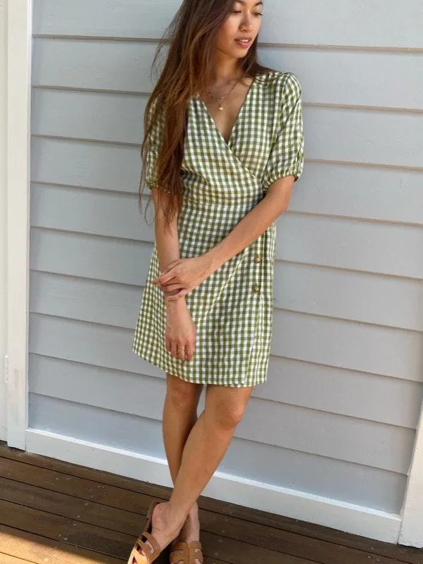 Mille Green Gingham Wrap Dress