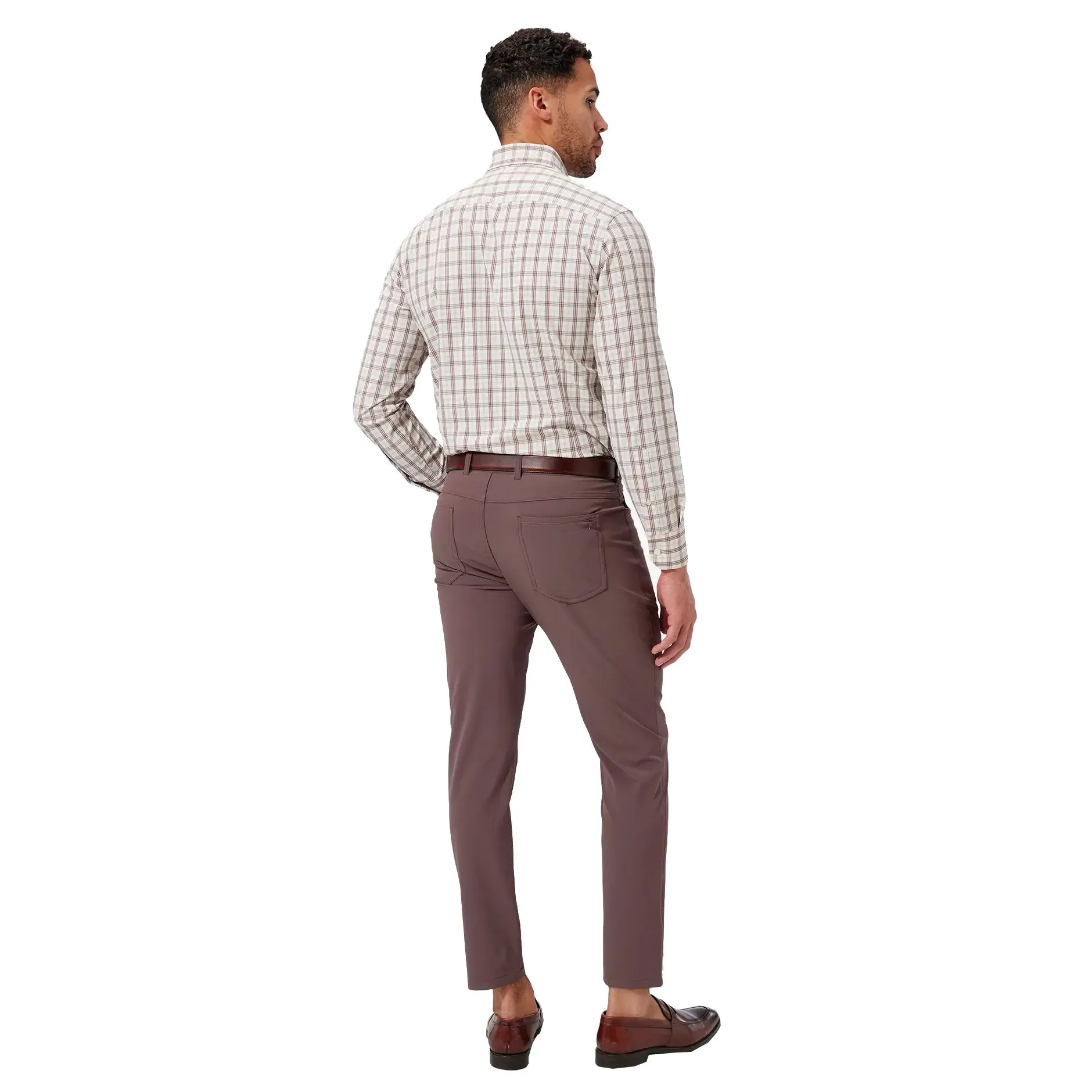Mizzen   Main Leeward Trim Fit Cream Caribou Plaid Long Sleeve Mens Dress Shirt