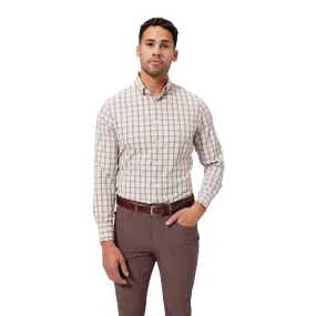 Mizzen   Main Leeward Trim Fit Cream Caribou Plaid Long Sleeve Mens Dress Shirt