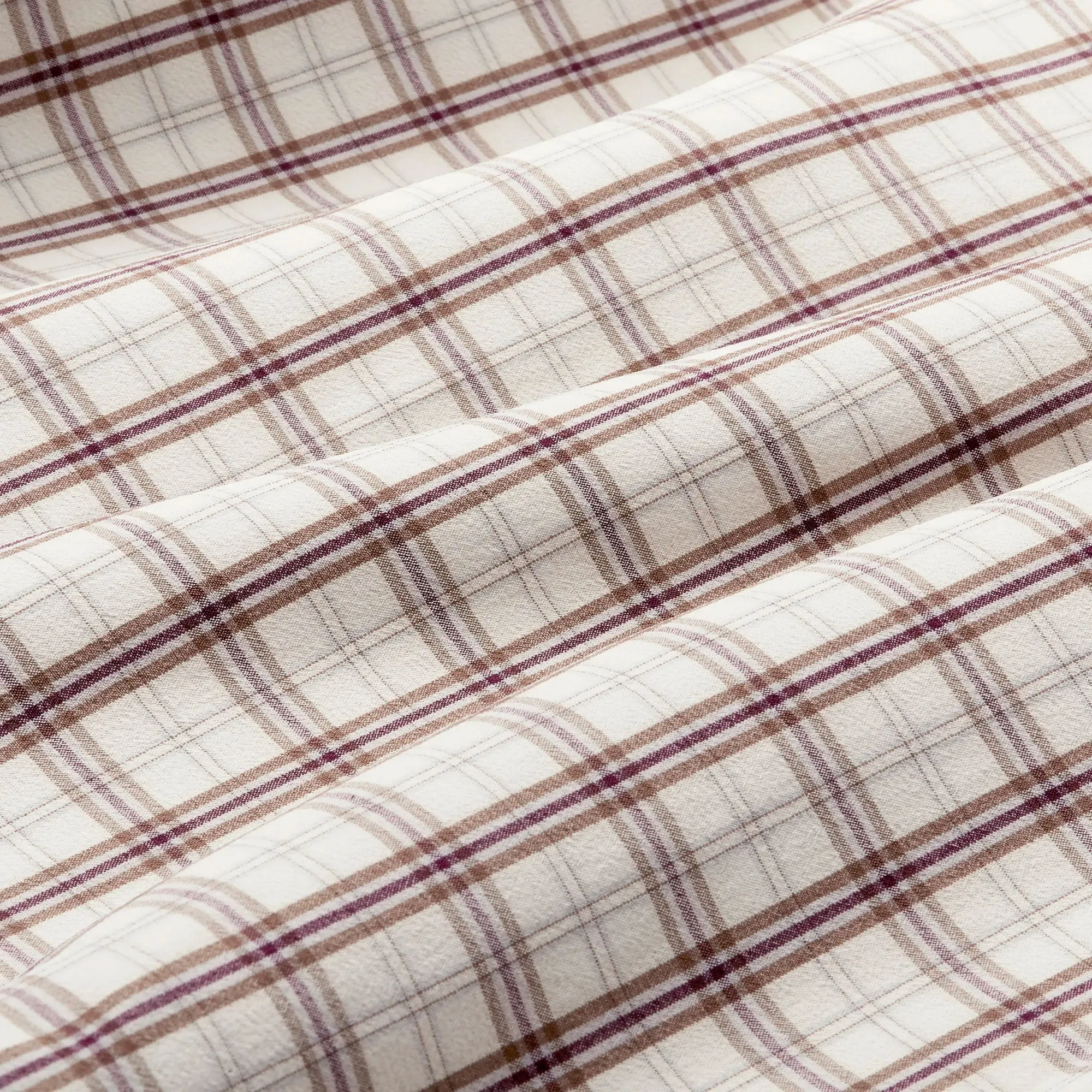 Mizzen   Main Leeward Trim Fit Cream Caribou Plaid Long Sleeve Mens Dress Shirt