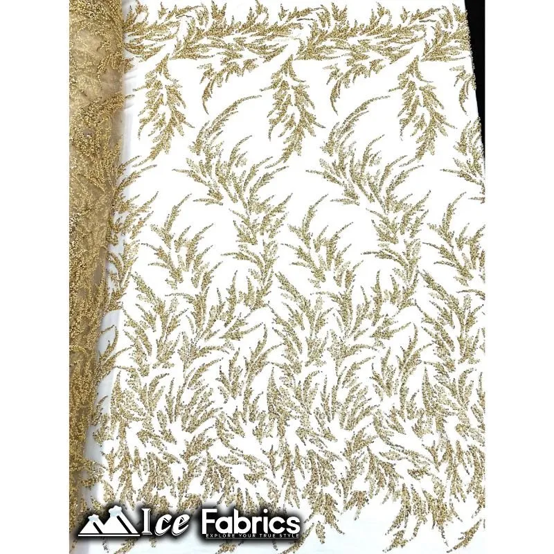 Modern Floral Embroidery Beaded Lace Fabric with Sequin