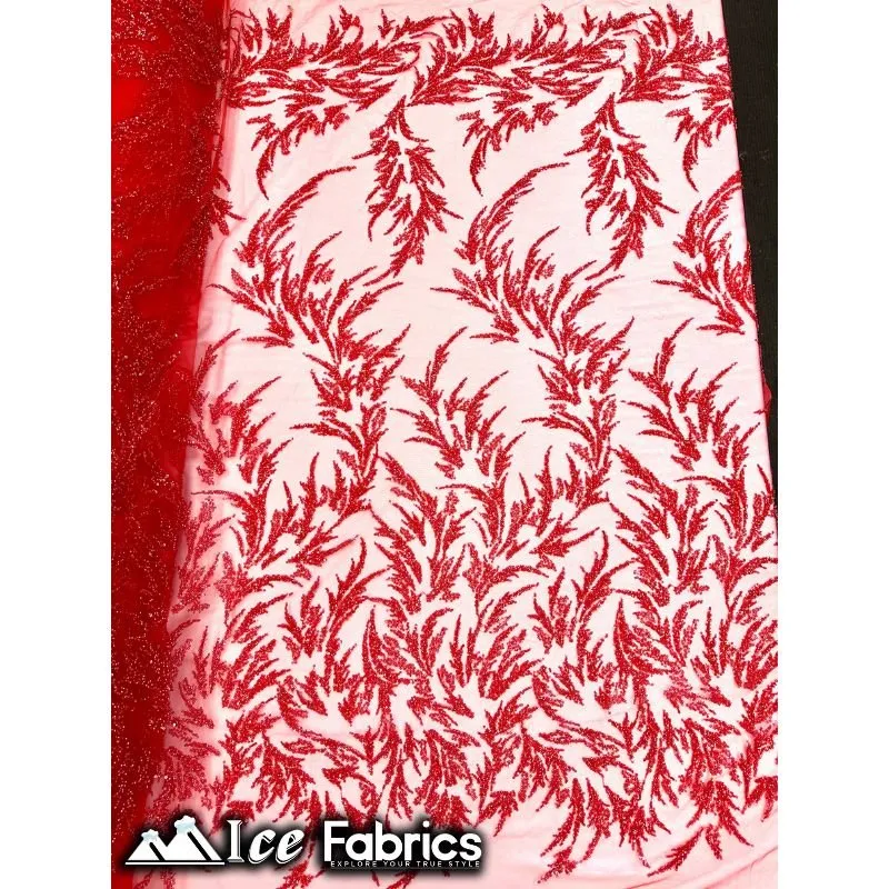 Modern Floral Embroidery Beaded Lace Fabric with Sequin
