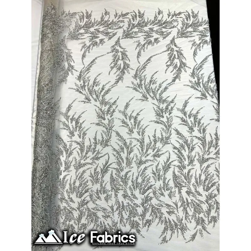 Modern Floral Embroidery Beaded Lace Fabric with Sequin