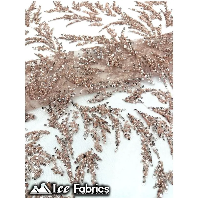 Modern Floral Embroidery Beaded Lace Fabric with Sequin