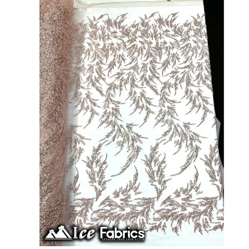 Modern Floral Embroidery Beaded Lace Fabric with Sequin