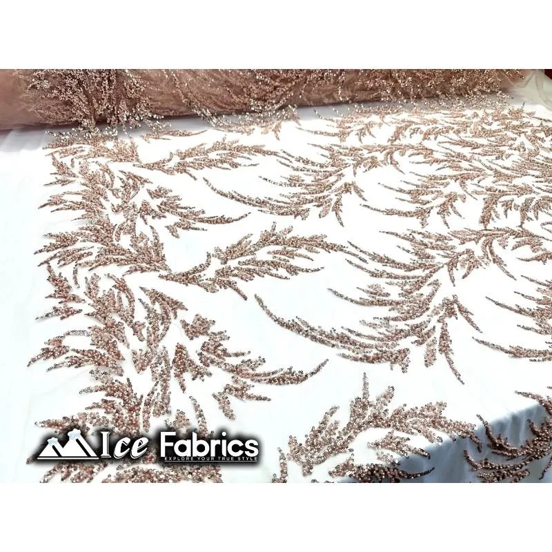 Modern Floral Embroidery Beaded Lace Fabric with Sequin