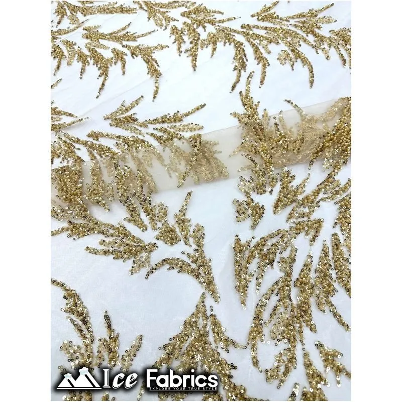Modern Floral Embroidery Beaded Lace Fabric with Sequin