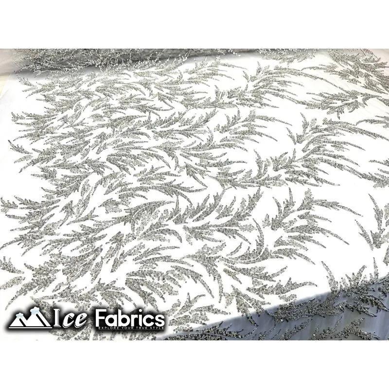 Modern Floral Embroidery Beaded Lace Fabric with Sequin